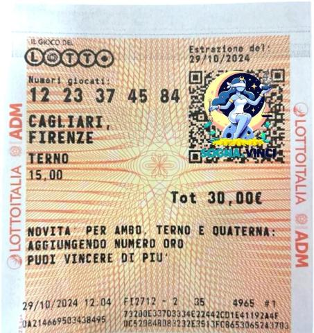 Giocato Terno di 15,00 euro su Cagliari e 15,00 euro su Firenze